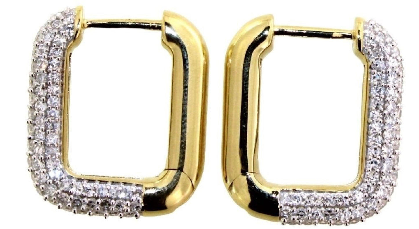 Modern 1.00ct VS Lab Diamond Geometric Hoop Earrings in Gold Overlay