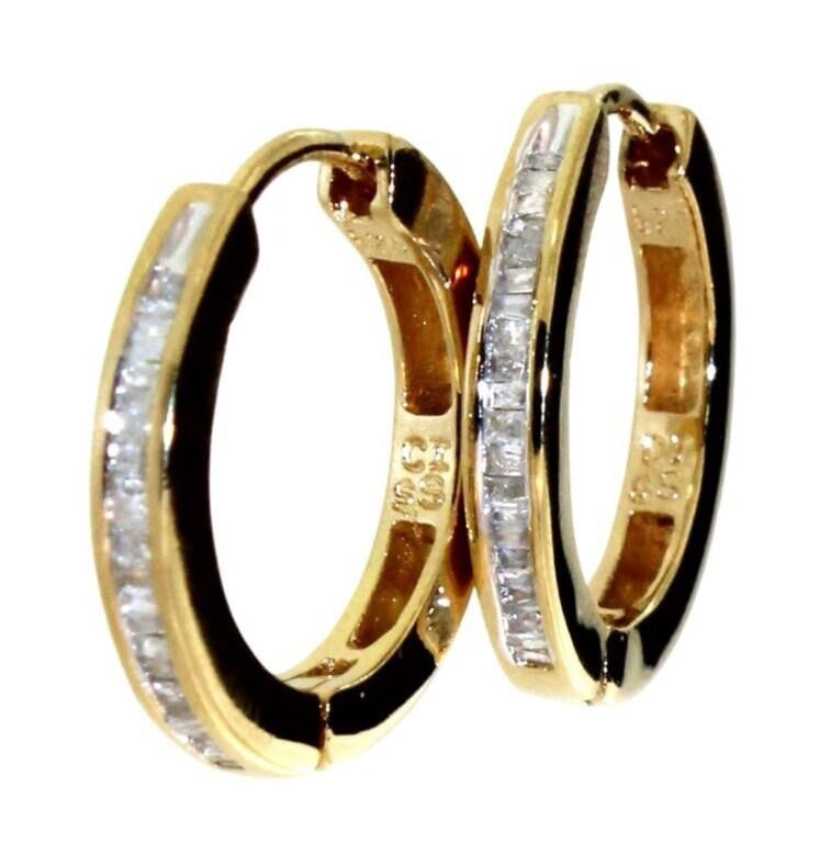 Delicate 0.25ct Natural Baguette Diamond Earrings with Gold Overlay