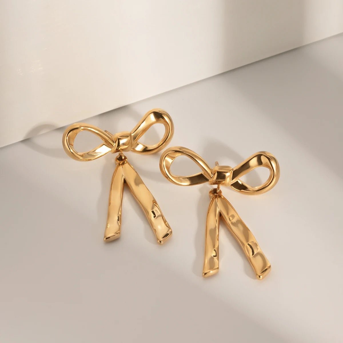 18k Gold Plated Sterling Silver Bow Knot Earrings | Christmas Gift Texture Statement Jewelry