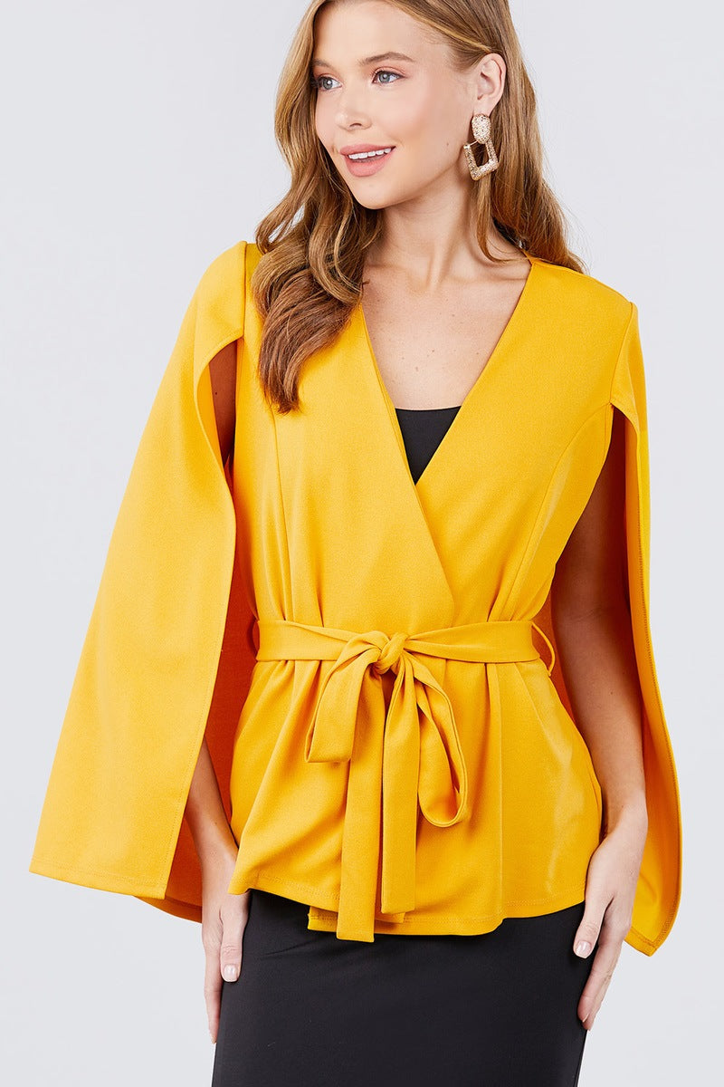 Open Peaked Front W/belt Detail Cape Jacket - ANDRA'S