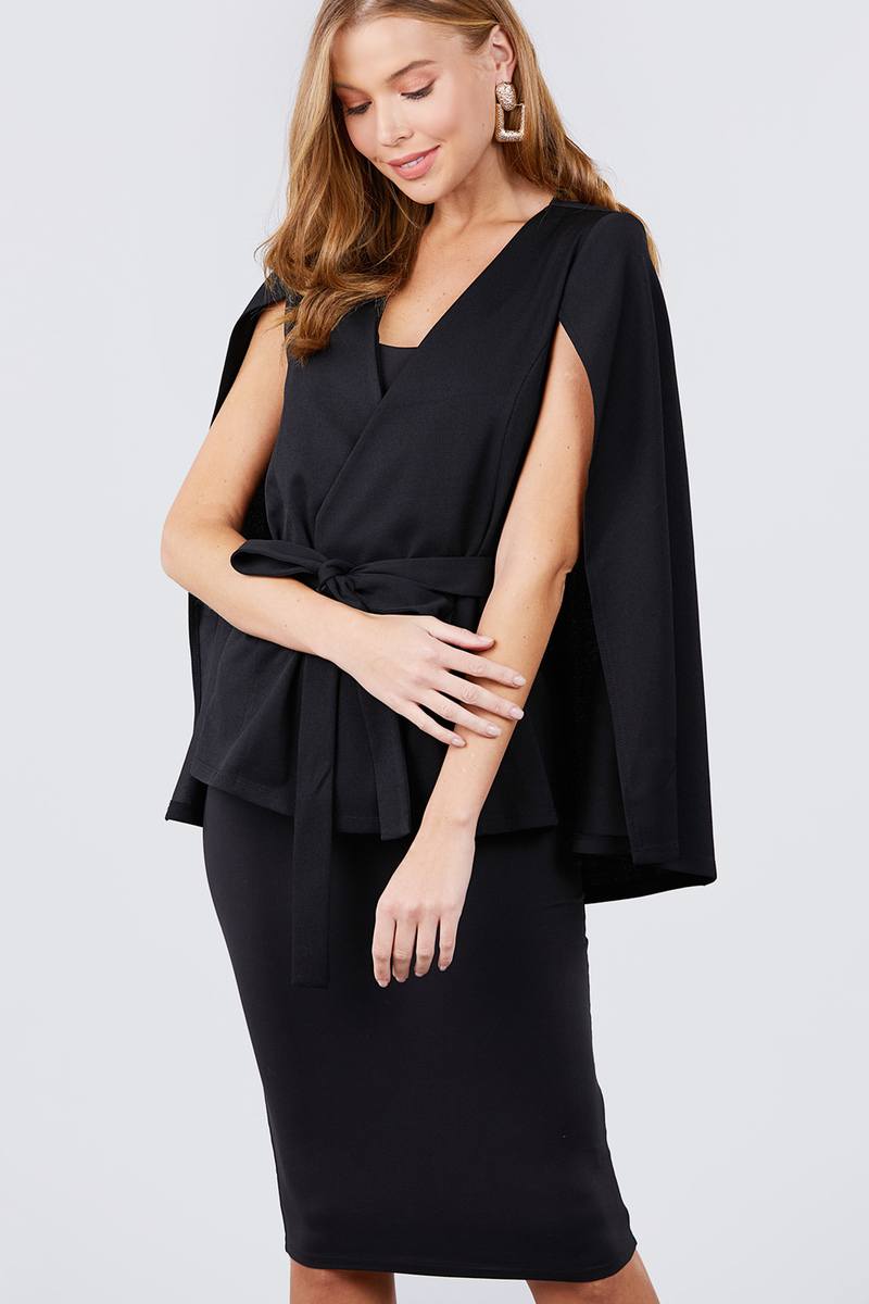 Open Peaked Front W/belt Detail Cape Jacket - ANDRA'S