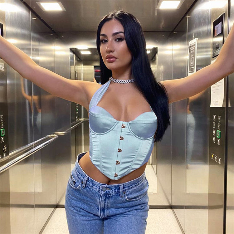 baby blue corset halter top