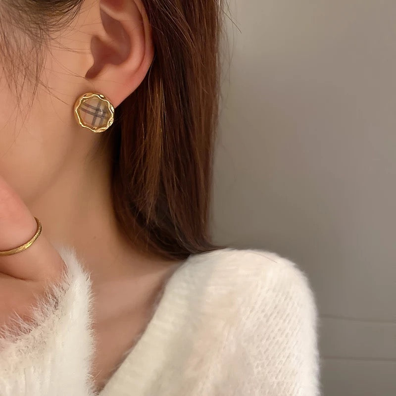 Plaid Gold Studs