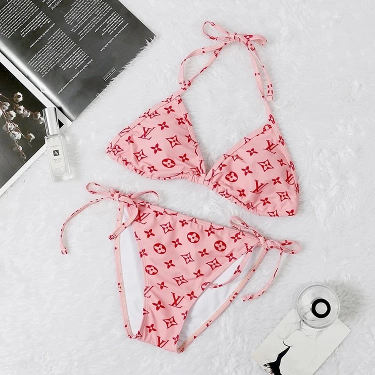 Pink Monogram Two Piece Swimsuit