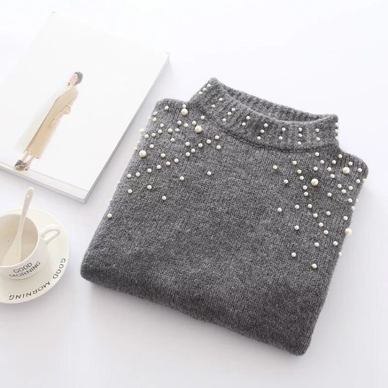 grey pearl studded sweater