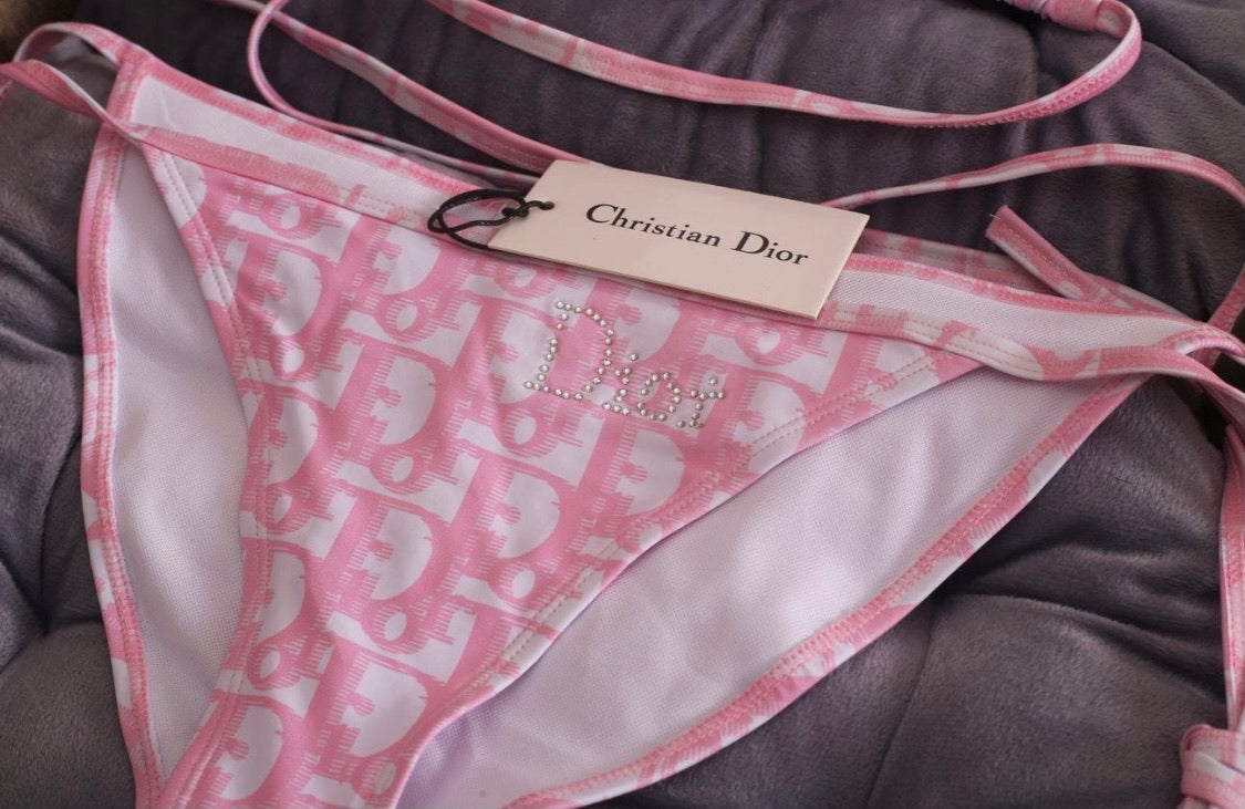 Blush Radiance Bikini – Dior Inspired Monogram with Crystal Accents