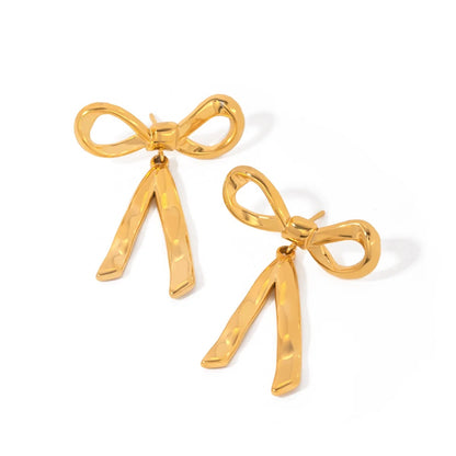 18k Gold Plated Sterling Silver Bow Knot Earrings | Christmas Gift Texture Statement Jewelry