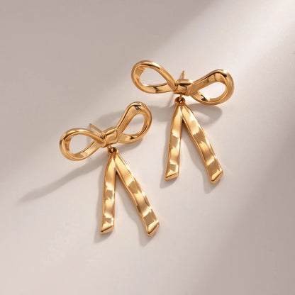 18k Gold Plated Sterling Silver Bow Knot Earrings | Christmas Gift Texture Statement Jewelry