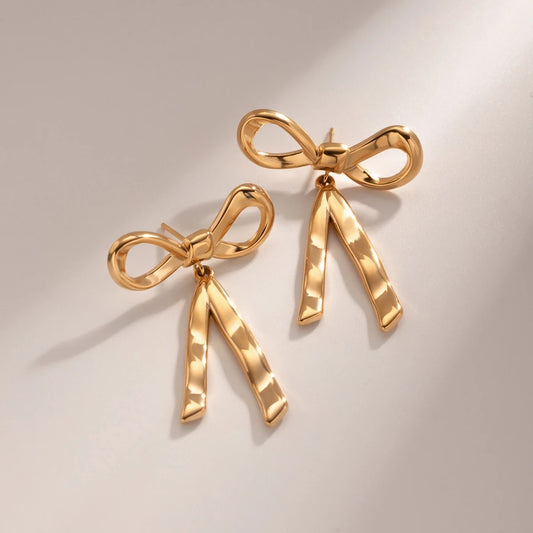 18k Gold Plated Sterling Silver Bow Knot Earrings | Hammered Texture Statement Jewelry