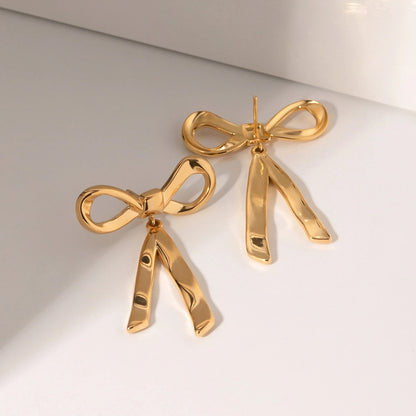 18k Gold Plated Sterling Silver Bow Knot Earrings | Christmas Gift Texture Statement Jewelry