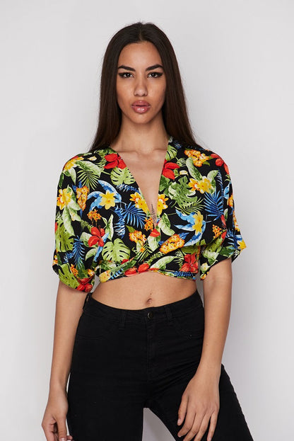 Floral Tie Front Crop - ANDRA'S