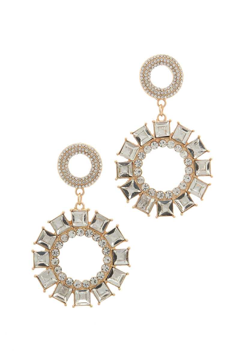 Rhinestone Double Circle Link Post Drop Earring - ANDRA'S