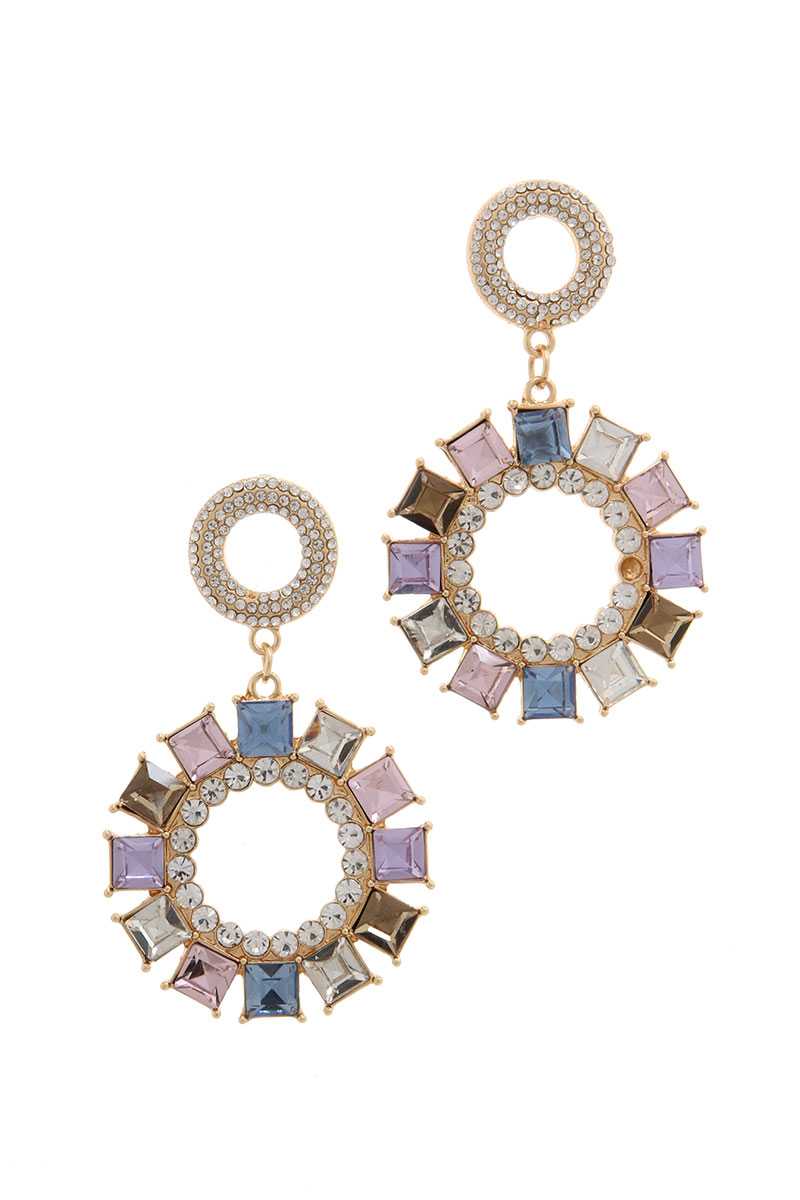 Rhinestone Double Circle Link Post Drop Earring - ANDRA'S