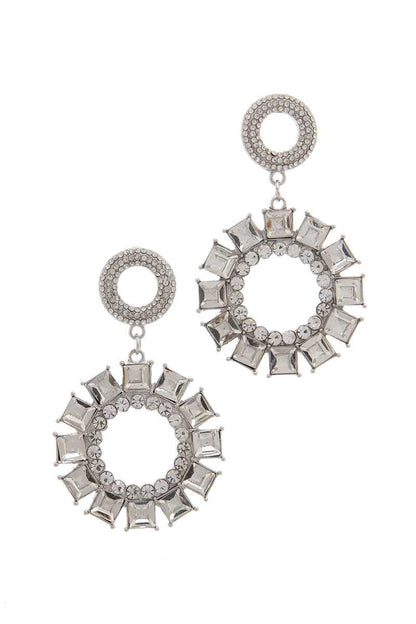 Rhinestone Double Circle Link Post Drop Earring - ANDRA'S