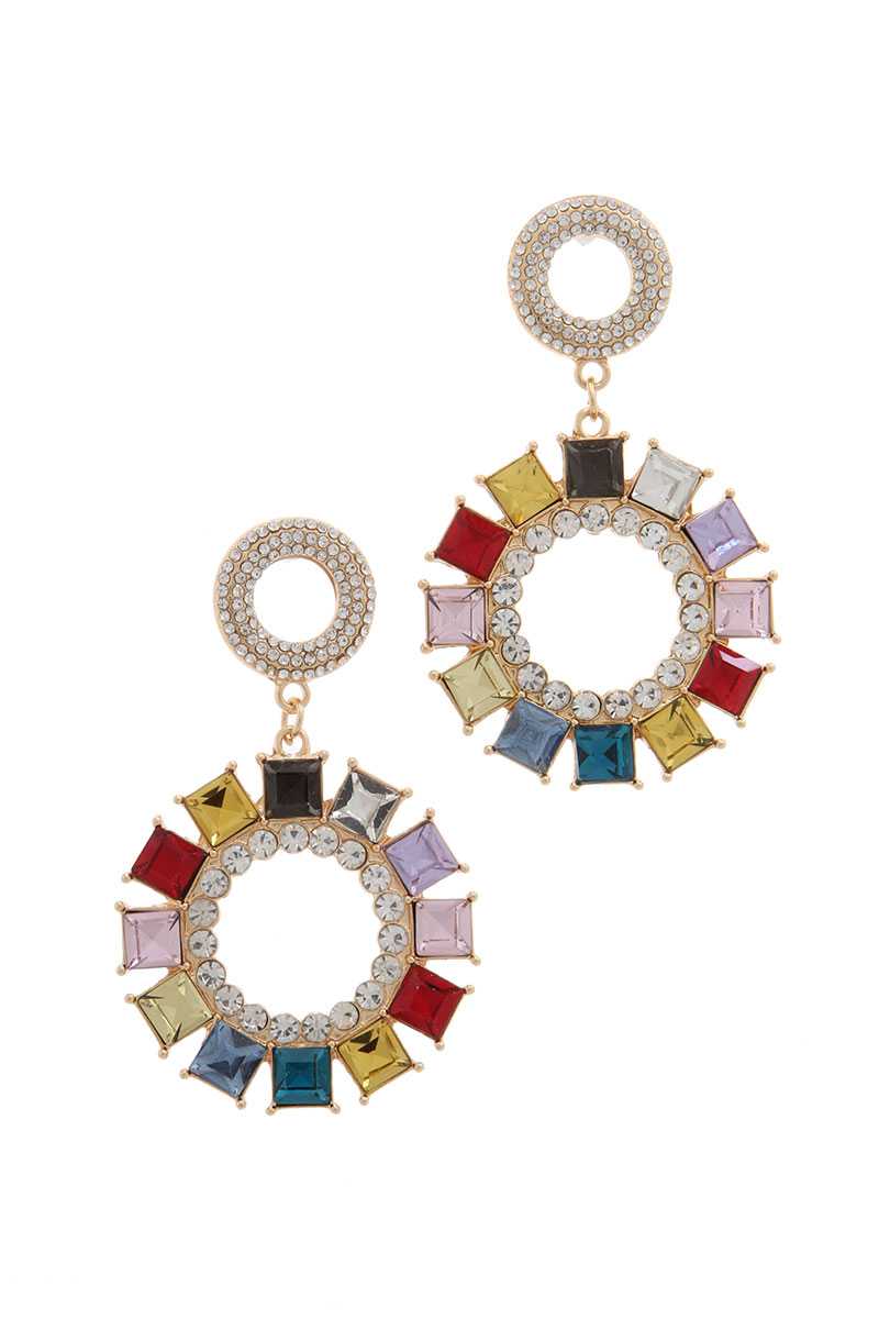 Rhinestone Double Circle Link Post Drop Earring - ANDRA'S