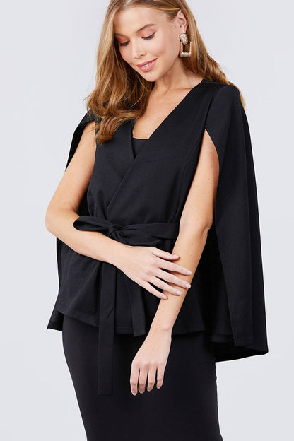 Open Peaked Front W/belt Detail Cape Jacket - ANDRA'S