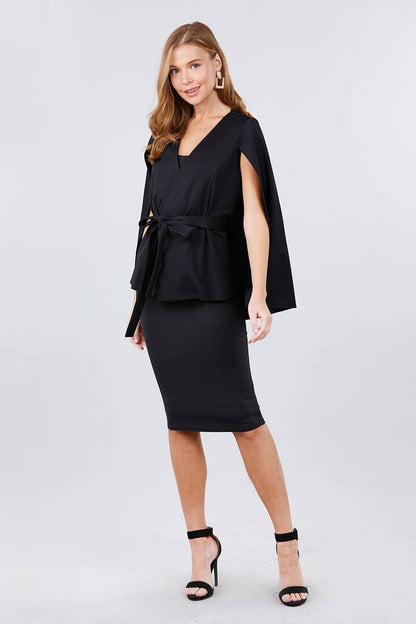 Open Peaked Front W/belt Detail Cape Jacket - ANDRA'S