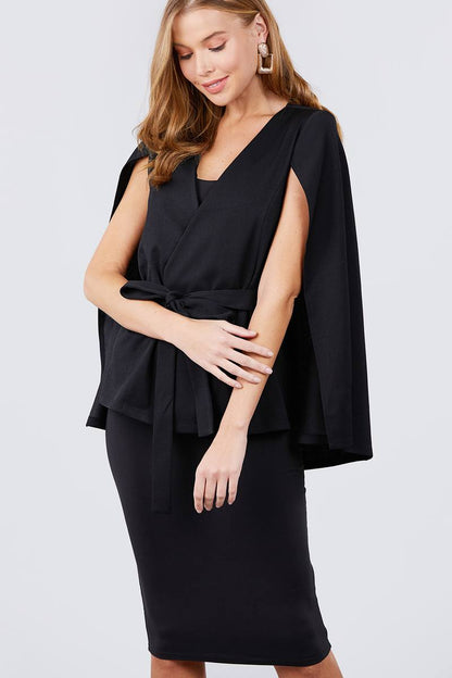 Open Peaked Front W/belt Detail Cape Jacket - ANDRA'S