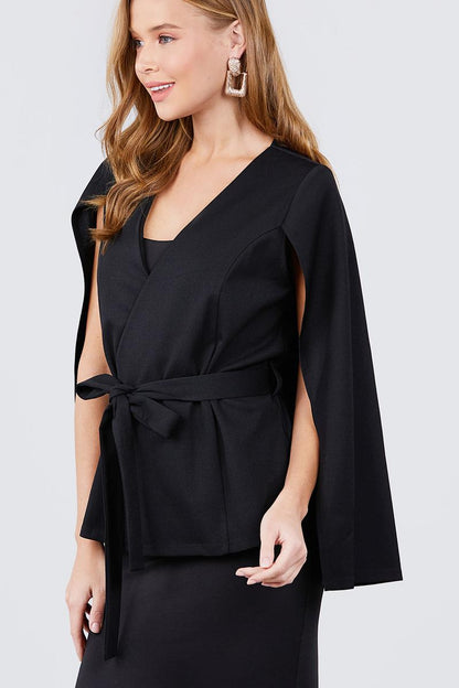 Open Peaked Front W/belt Detail Cape Jacket - ANDRA'S