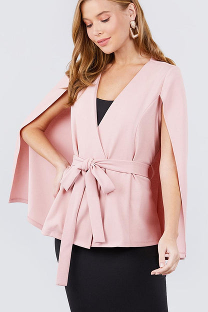 Open Peaked Front W/belt Detail Cape Jacket - ANDRA'S