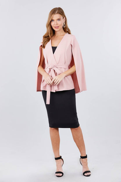 Open Peaked Front W/belt Detail Cape Jacket - ANDRA'S