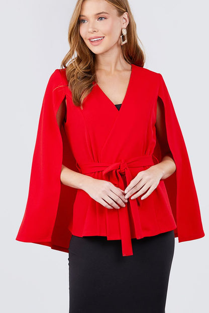 Open Peaked Front W/belt Detail Cape Jacket - ANDRA'S