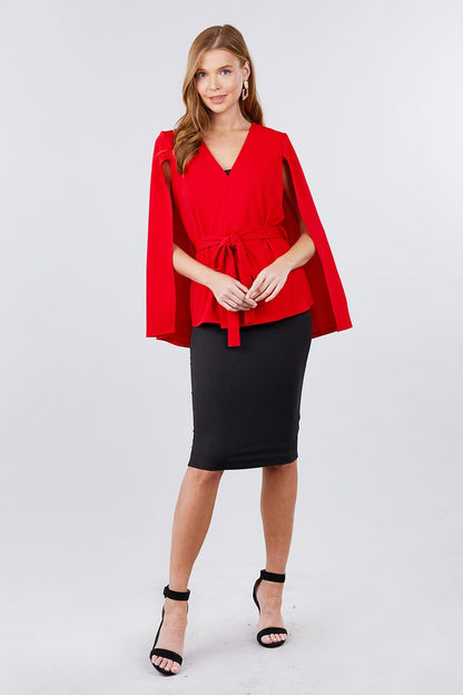 Open Peaked Front W/belt Detail Cape Jacket - ANDRA'S