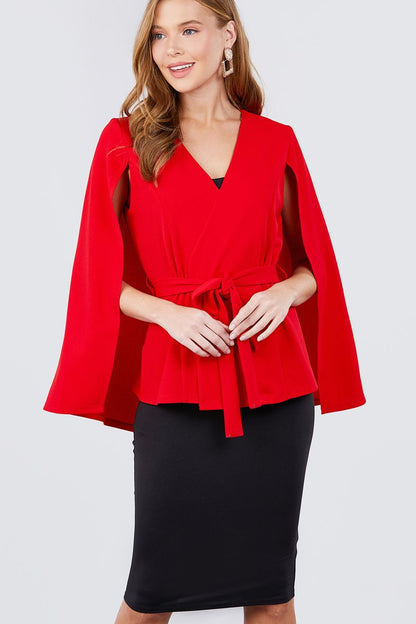 Open Peaked Front W/belt Detail Cape Jacket - ANDRA'S