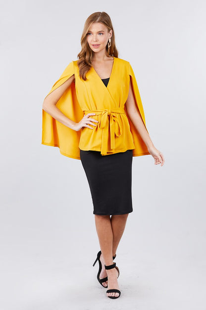 Open Peaked Front W/belt Detail Cape Jacket - ANDRA'S