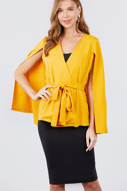 Open Peaked Front W/belt Detail Cape Jacket - ANDRA'S