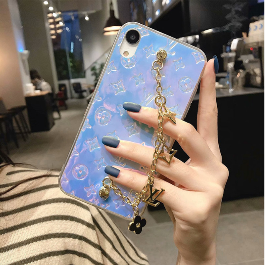 Holographic LV Phone Case with Gold Chain - ANDRA'S