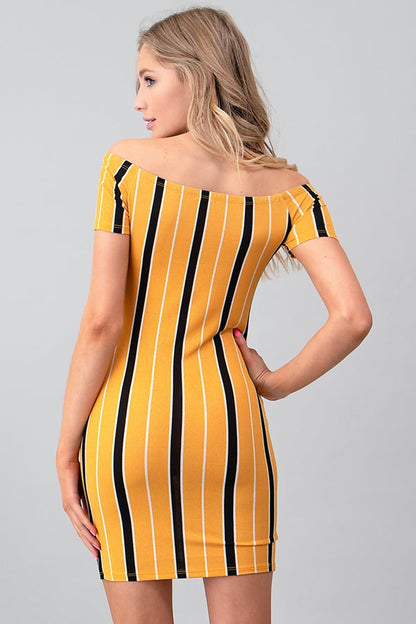 Vertical Stripe Off the Shoulder Dress - ANDRA'S