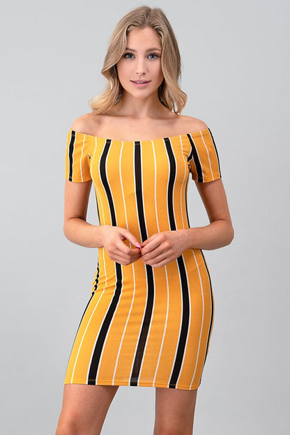 Vertical Stripe Off the Shoulder Dress - ANDRA'S