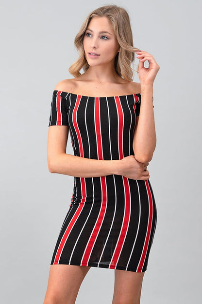 Vertical Stripe Off the Shoulder Dress - ANDRA'S