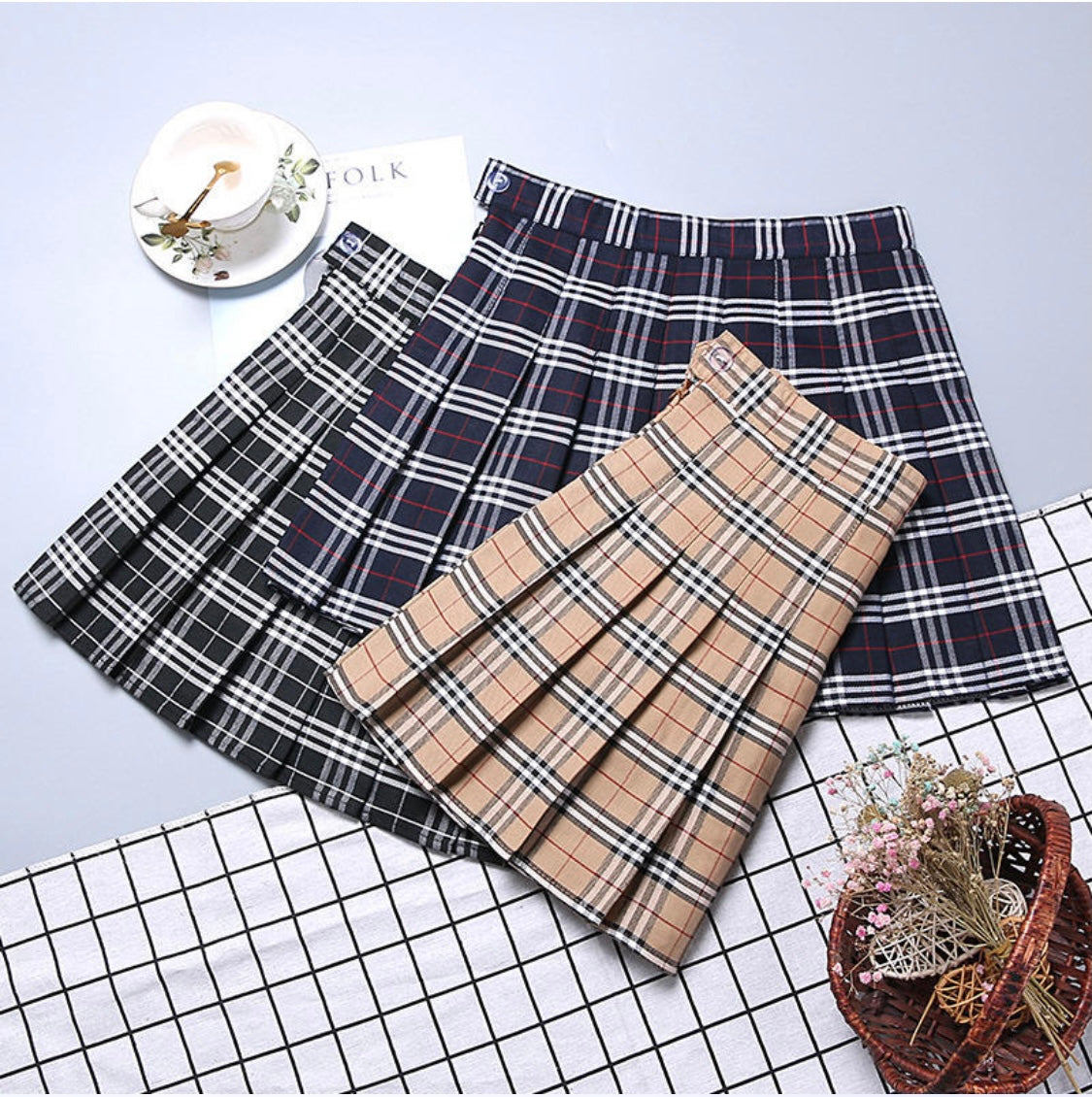 Checkered Pleated Skirt