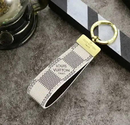 White LV Damier Keychain