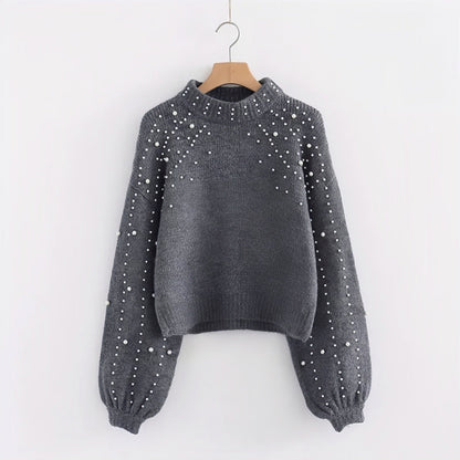 grey pearl studded sweater