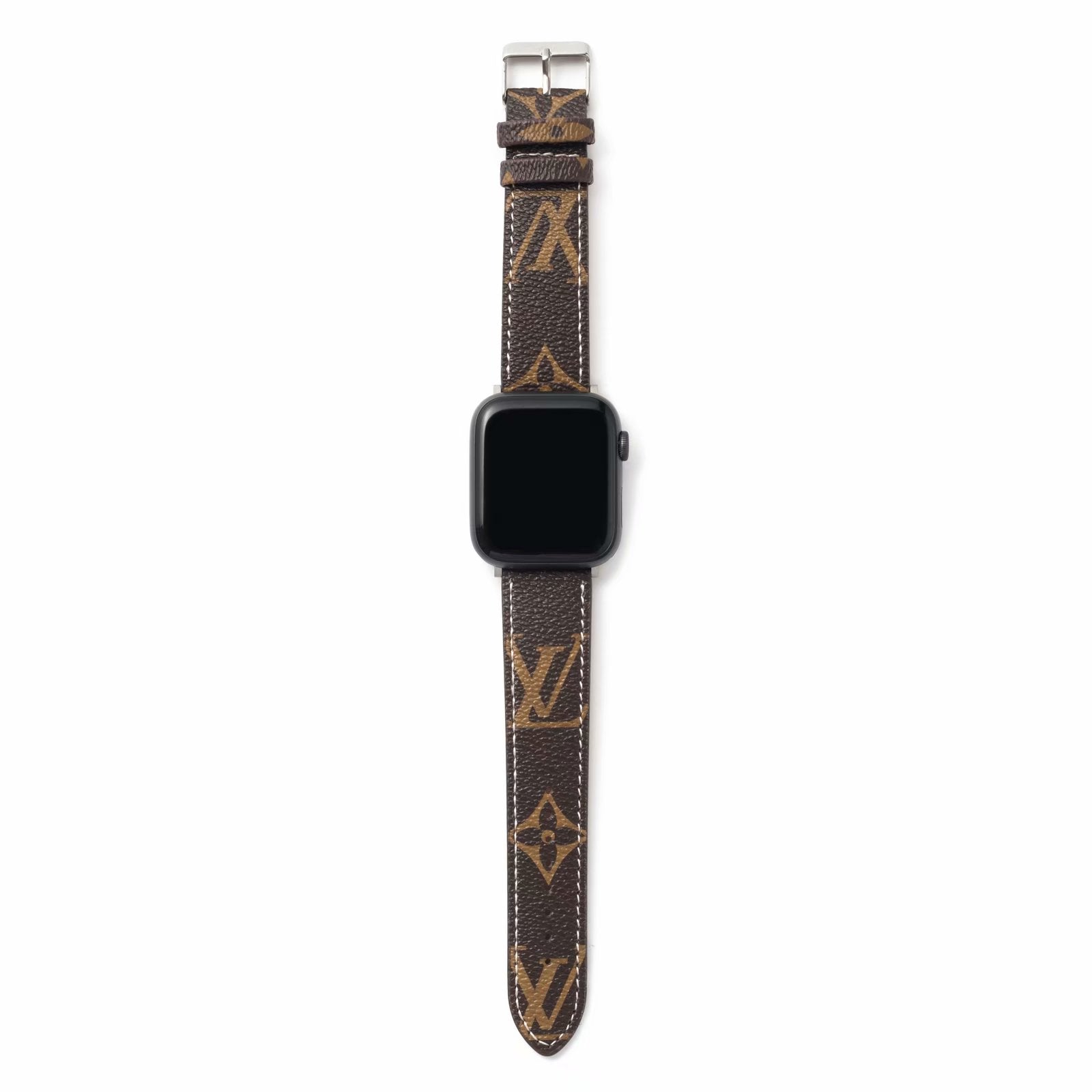 Louis Vuitton brown logo monogram watch band with silver clasp